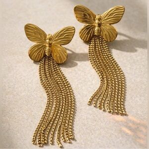 Butterfly Chain Tassel Drop Earrings